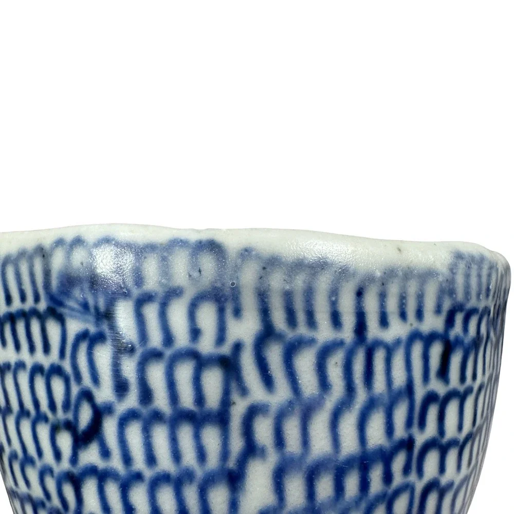 Vintage Japanese Blue and White Porcelain Tea Cups Scalloped‎ Set of 3